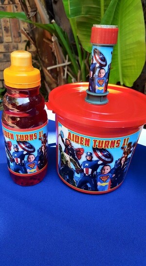 Our custom made Avengers party supplies include party hats, printed t-shirts, badges and more.