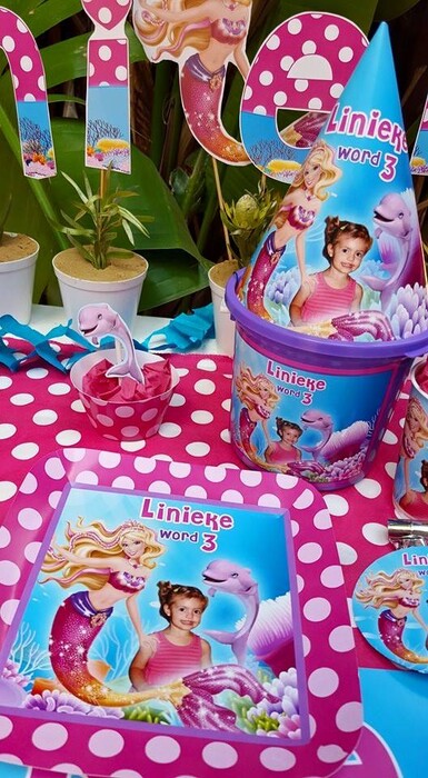 We make birthday party decor for popular themes such as Barbie in a mermaid tale, Doc Mcstuffins, Ferrari and more.