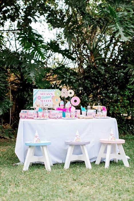 Button stools to rent for a kiddies party.