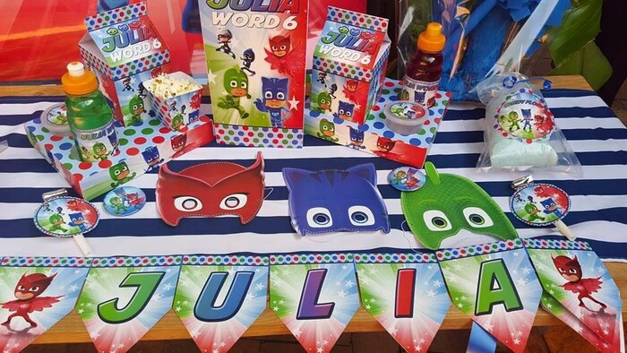 Our custom made PJ Masks party supplies include personalised pvc banners, party packs, movie boxes and more.