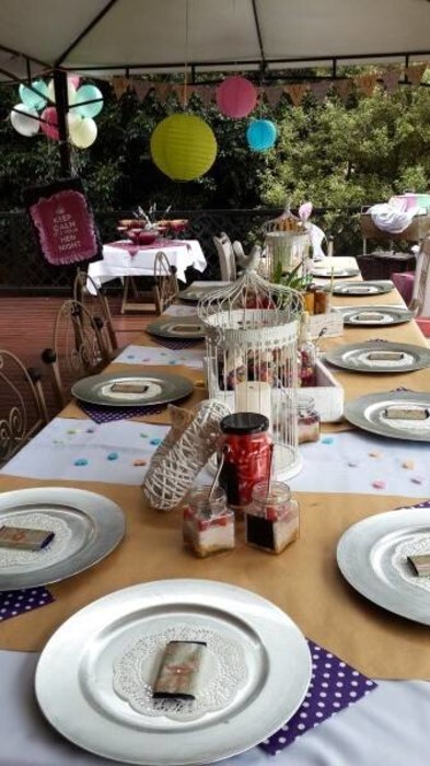 Tables and chairs for hire for a kitchen tea party.