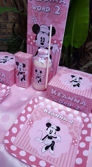 Kiddies Theme Parties offers personalized Vintage Minnie Mouse party supplies and decor for sale.