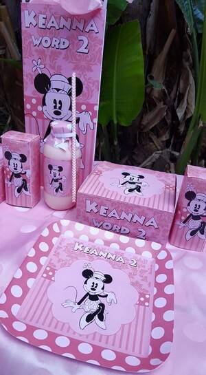 We make birthday party decor for popular themes such as Vintage Minnie Mouse, Doc Mcstuffins, Ferrari and more.