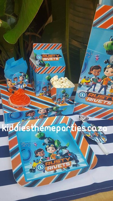 Personalized Rusty Rivets party supplies and Rusty Rivets birthday decor for sale.